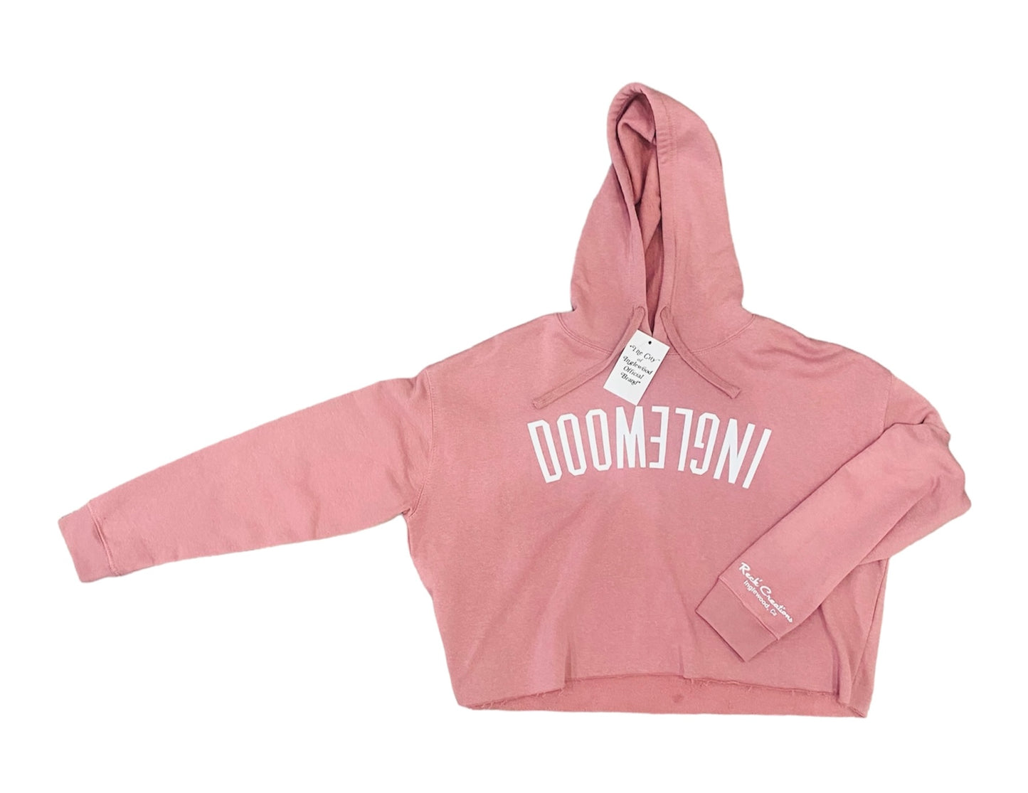 Doomlife Crop Hoodie - mauve/white