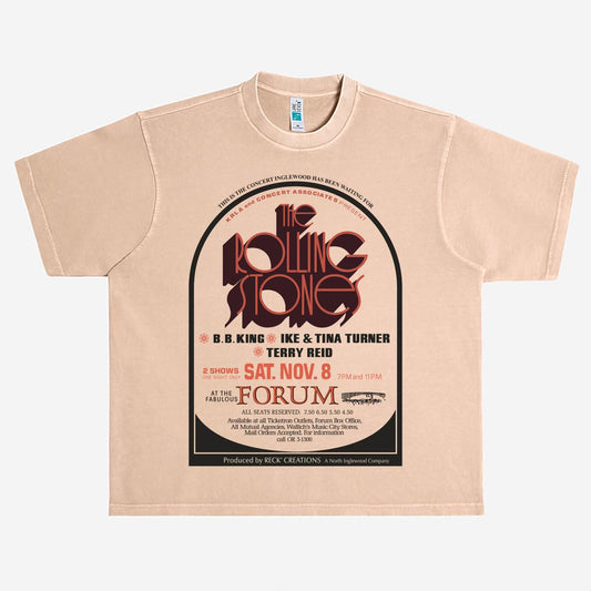 “Rolling Stones” Live At The Fabulous Forum Vintage Concert Heavyweight Tee - burro/multi