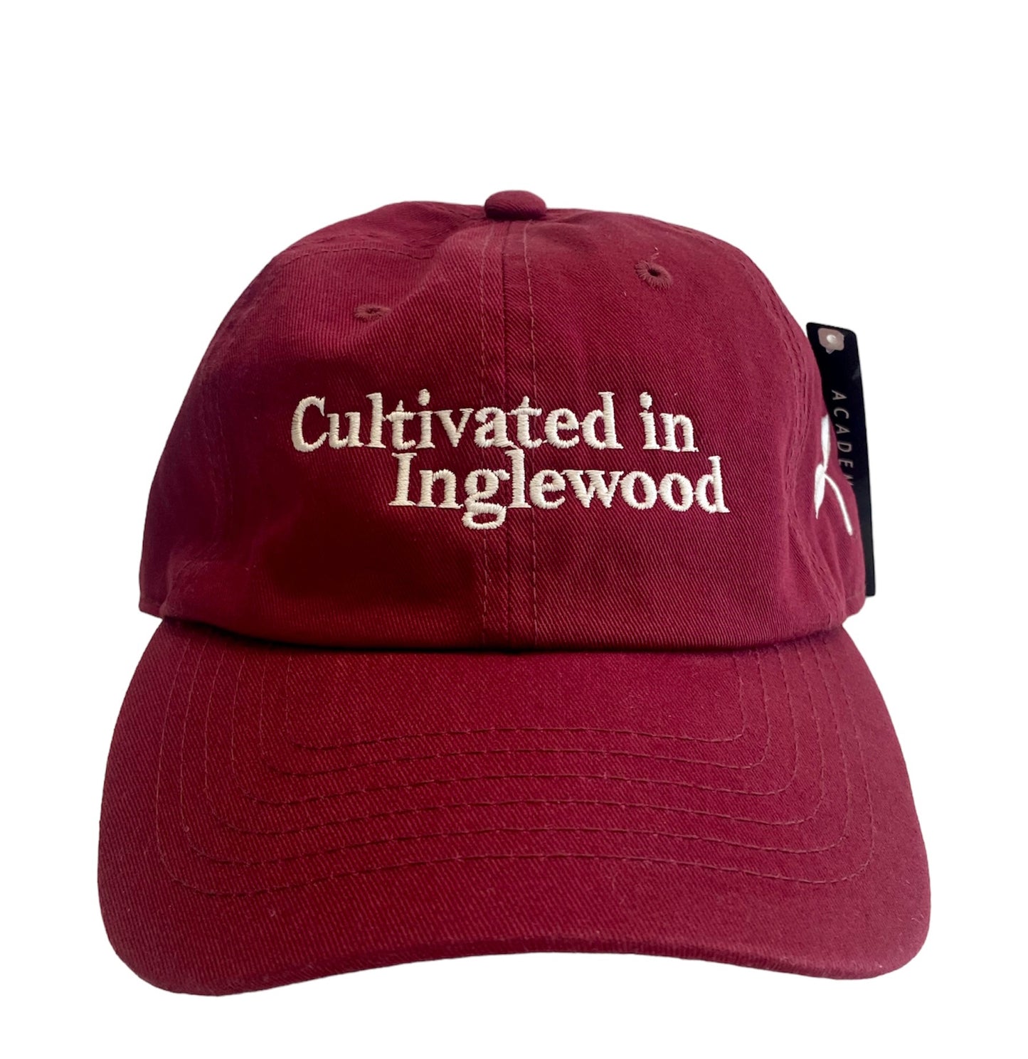 Cultivated in Inglewood Dad Cap - maroon/off white